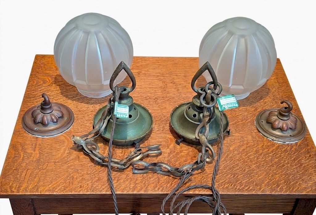 Pr of 1920's art deco ceiling lights