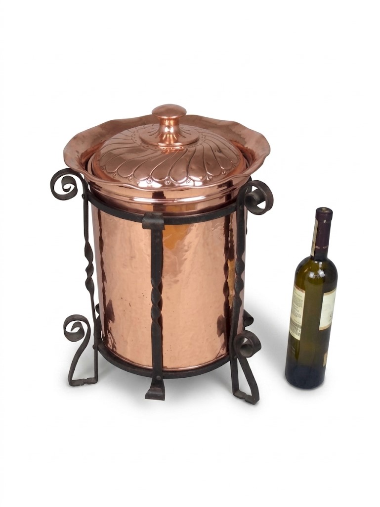 Tall arts and crafts log / coal bin in copper