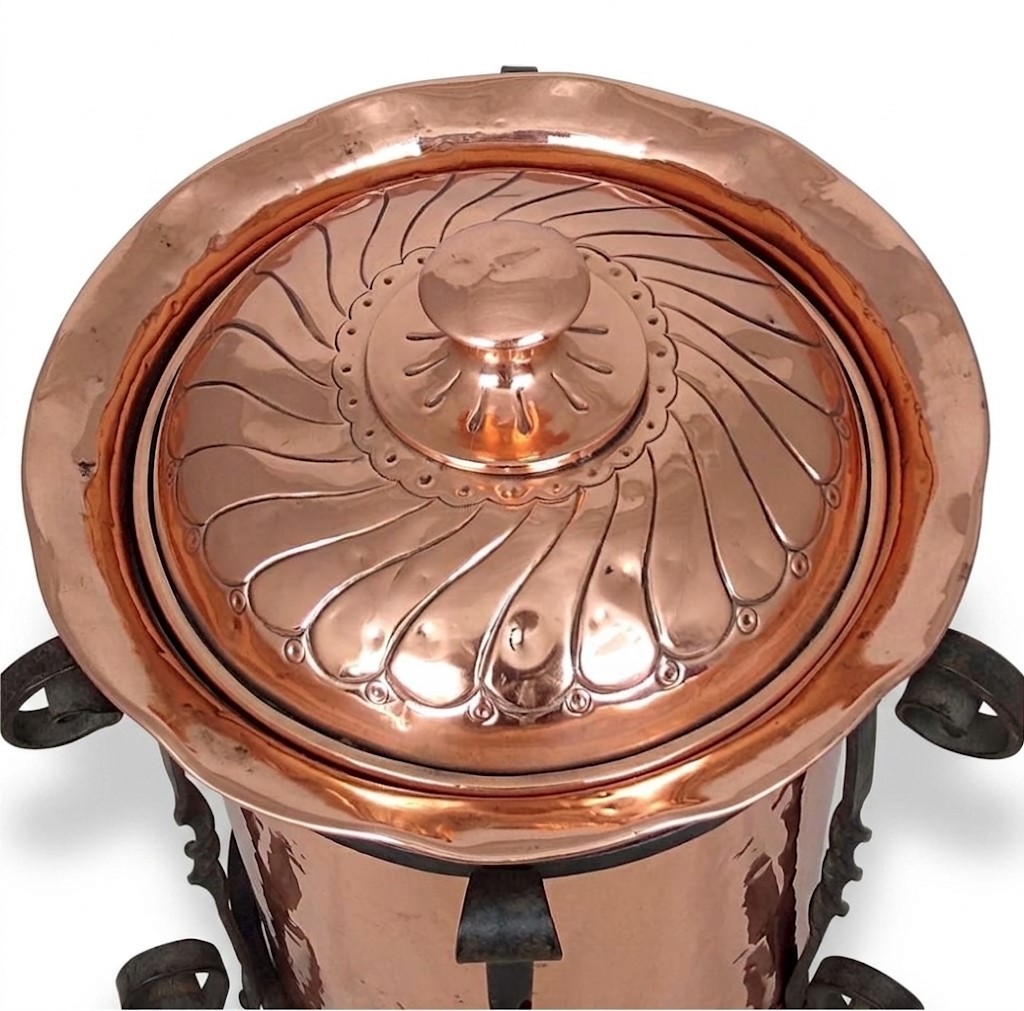 Tall arts and crafts log / coal bin in copper