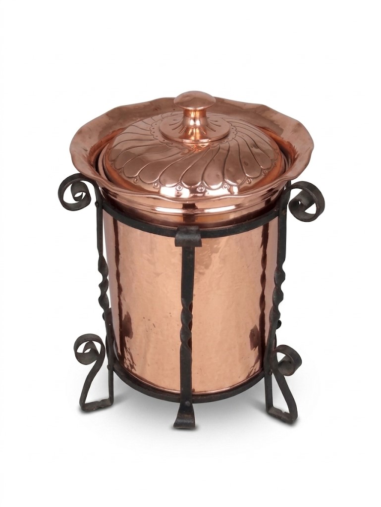 Tall arts and crafts log / coal bin in copper