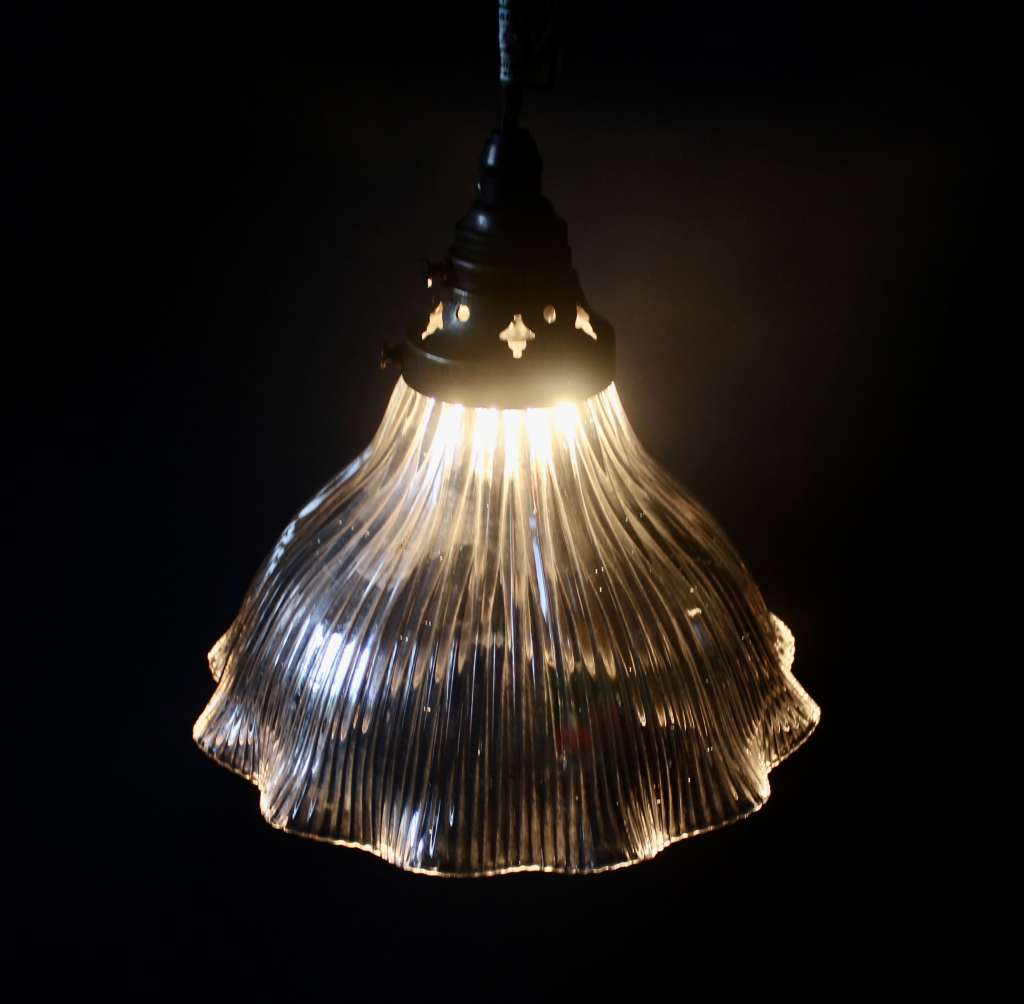 Holophane glass pendant shade