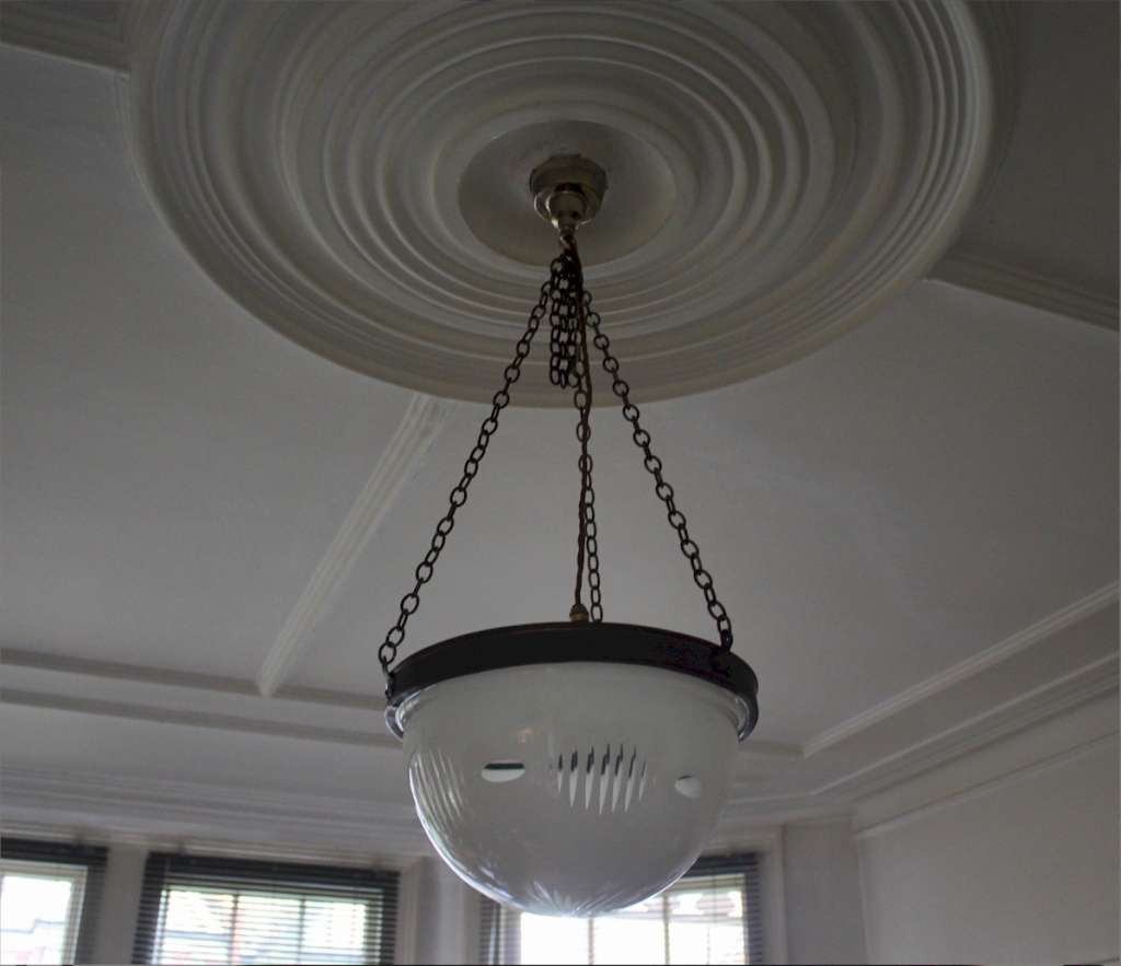 Antique cut glass opaline hanging ceiling bowl light