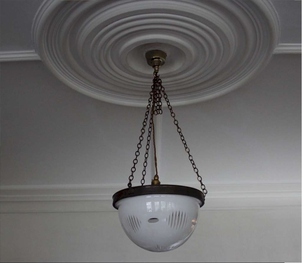 Antique cut glass opaline hanging ceiling bowl light