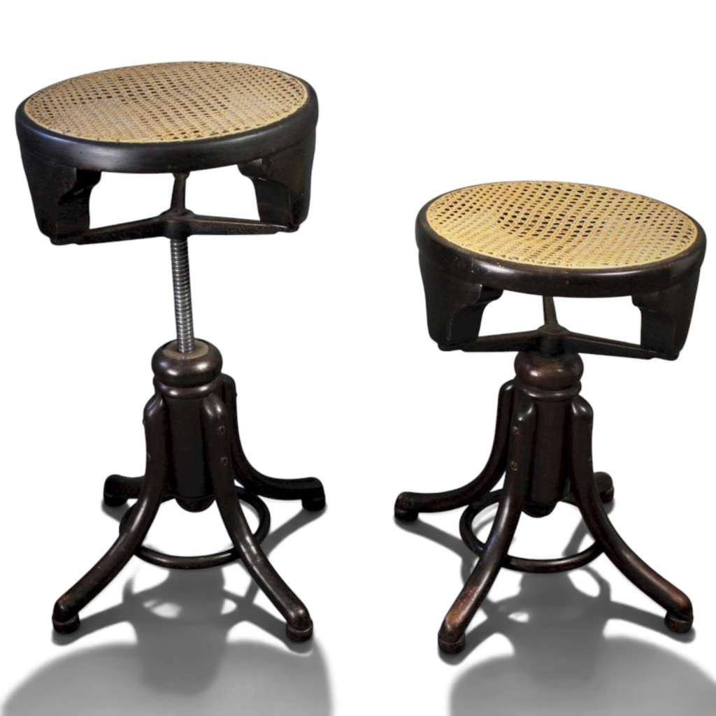 Thonet, pair of adjustable bentwood stools
