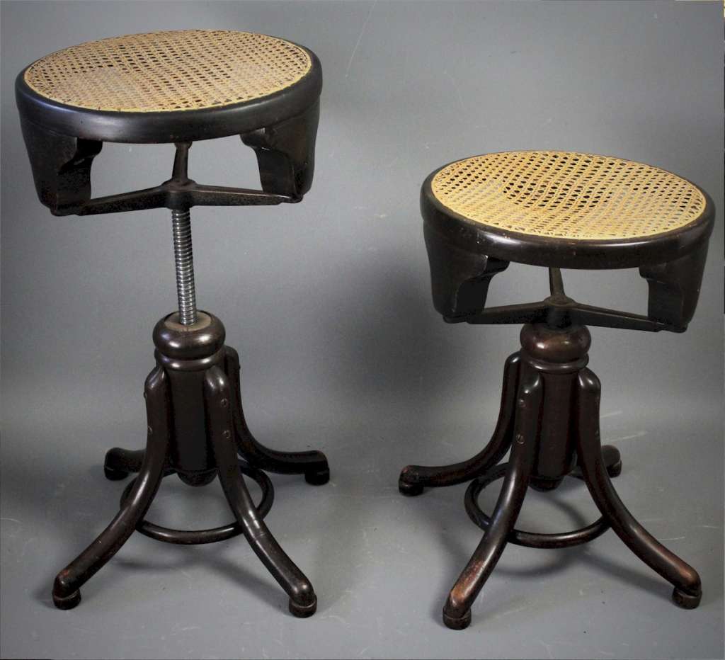 Thonet, pair of adjustable bentwood stools