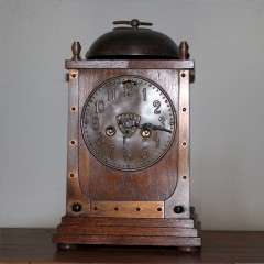 Arts and Crafts mantle clock oak and copper