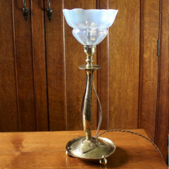 Arts and Crafts planished brass table lamp