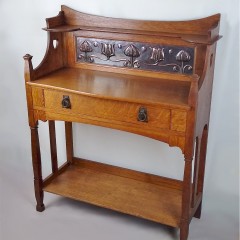 Arts and crafts hall table in oak and copper