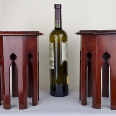 Pr of miniature Moorish tables in mahogany