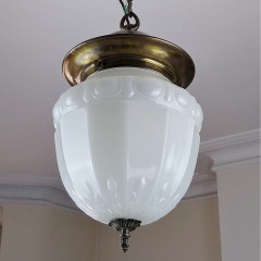 Large milk glass ceiling light , pressed flowers