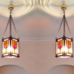 PAIR of leaded glass ceiling lights