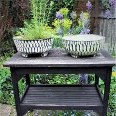 Mid-Century black and white garden pots