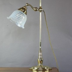 Arts and Crafts brass table with vaseline shade