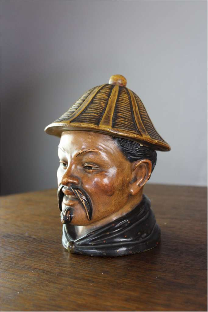 Austrian terracotta tobacco jar in the form of a Chinaman