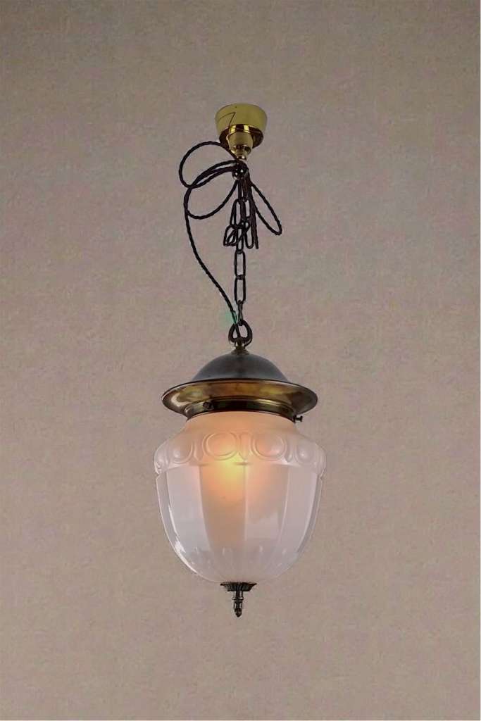 Large milk glass ceiling light , pressed flowers