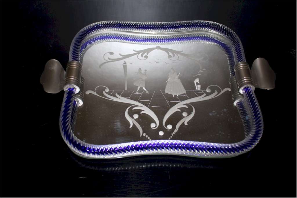 Vintage Venetian mirrored dressing table tray