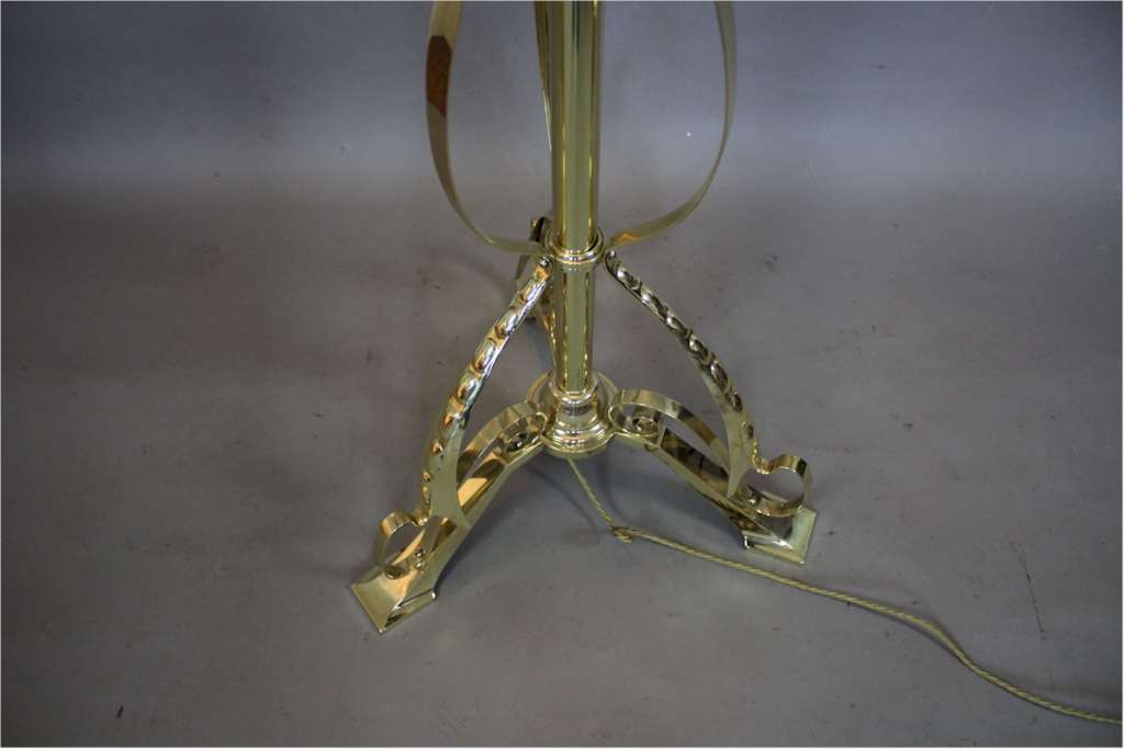 Victorian brass floor lamp with shade