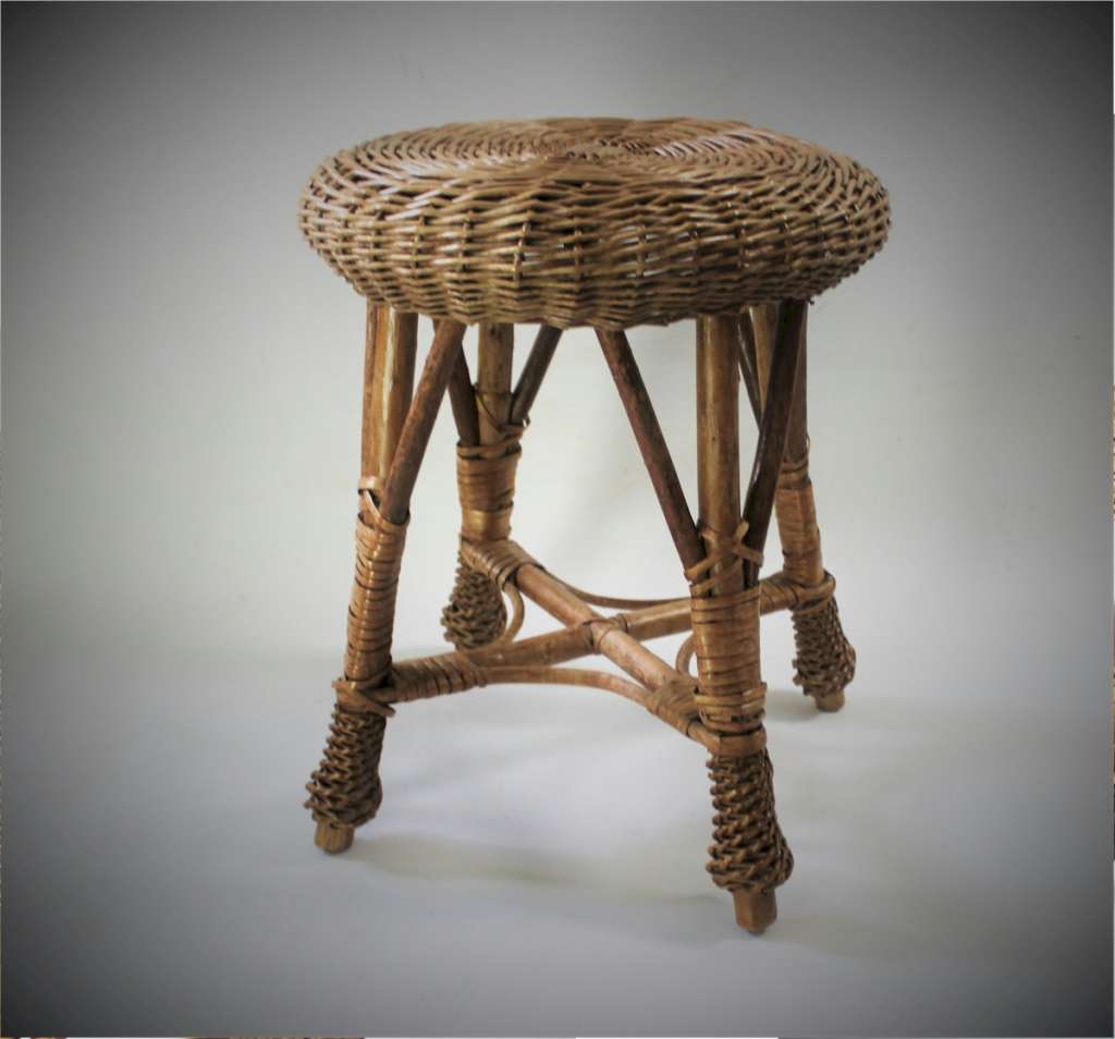 Wicker Rattan Mid-Century Stool