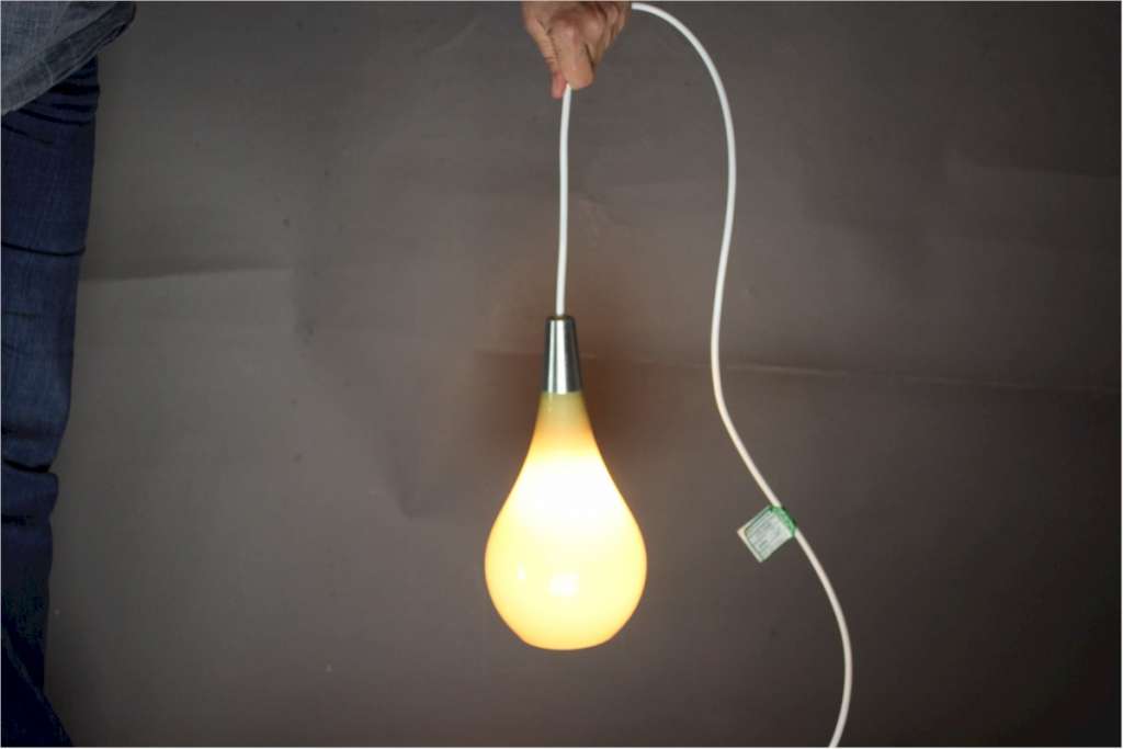 1950's yellow conical glass pendant lamp